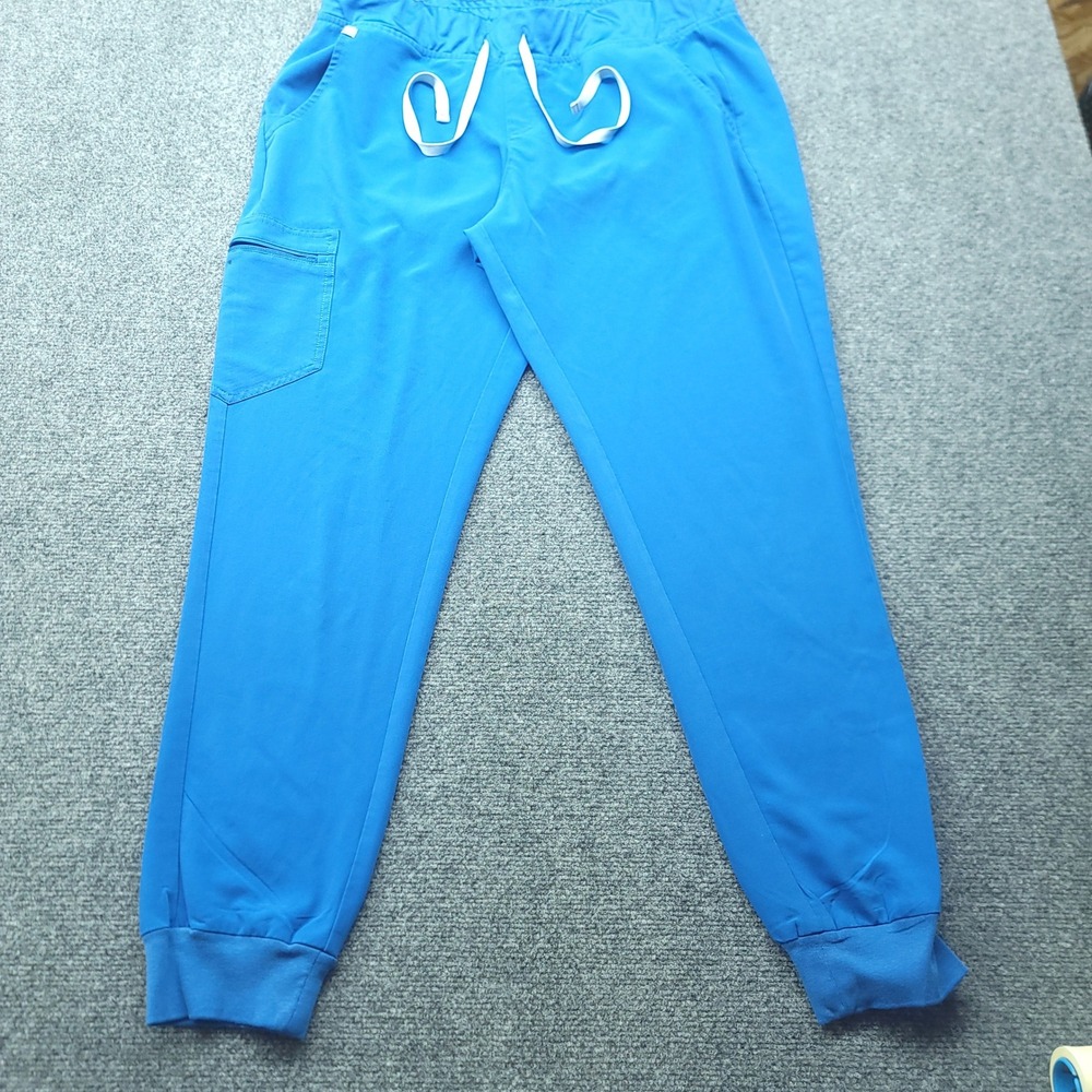 FIGS Zamora Jogger Scrub Pants Blue W18SW2005T Drawstring Cargo Pocket L